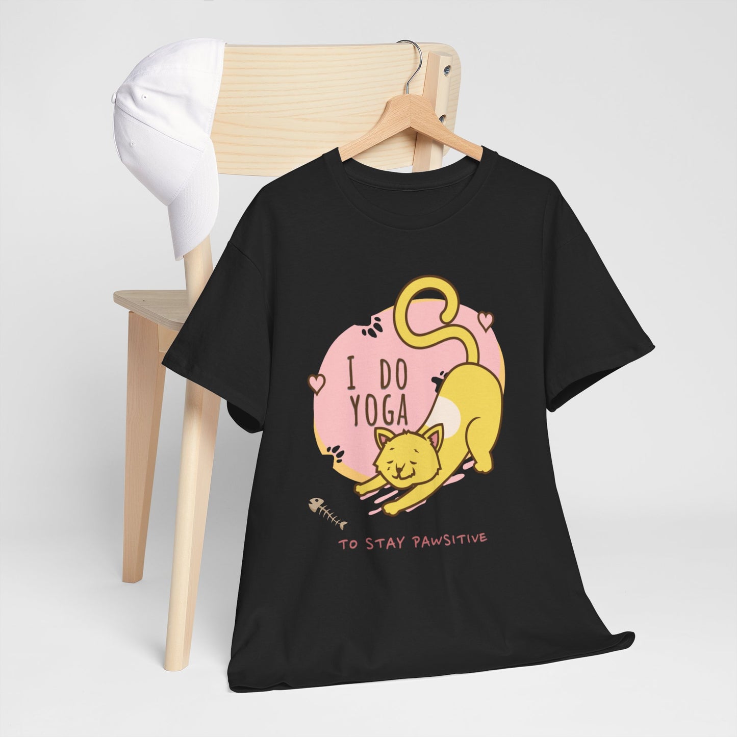 Cat Yoga Graphic Tee, Funny Cat Lover Shirt, Cute Pet Owner Gift, Relaxation Apparel, Stay Pawsitive Tees