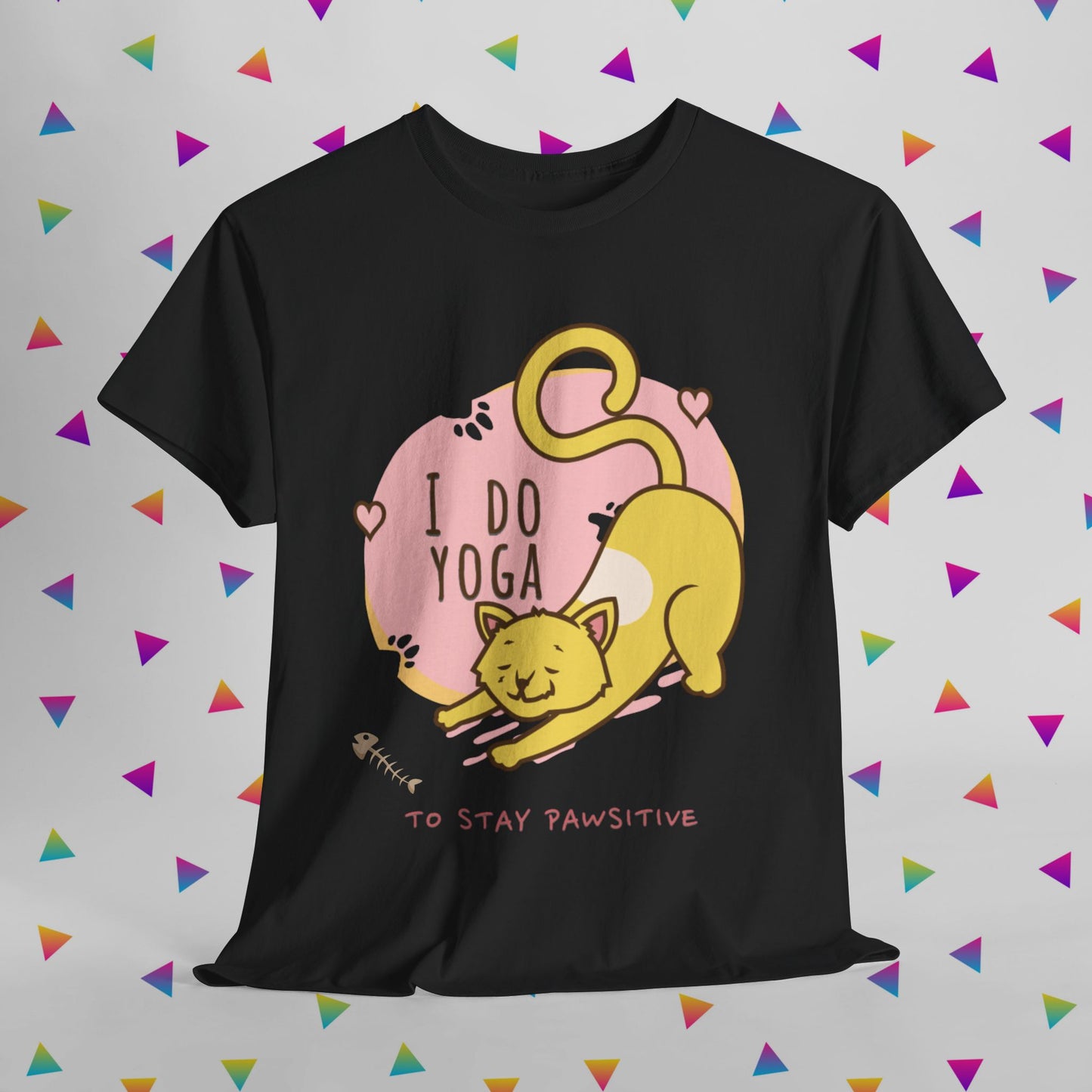 Cat Yoga Graphic Tee, Funny Cat Lover Shirt, Cute Pet Owner Gift, Relaxation Apparel, Stay Pawsitive Tees