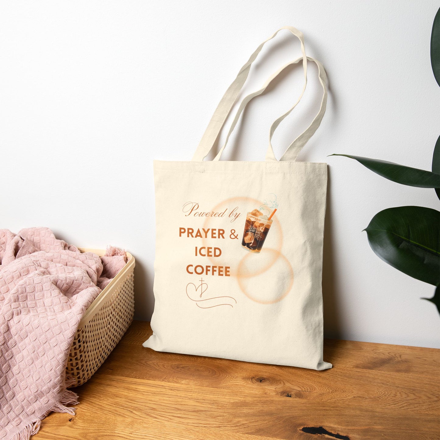 Powered by Prayer & Iced Coffee - Christian Canvas Tote for Faithful Sips & Errands - Inspirational Canvas Bag, Coffee Lover Gift, Eco-Friendly Tote, Summer Tote Bag