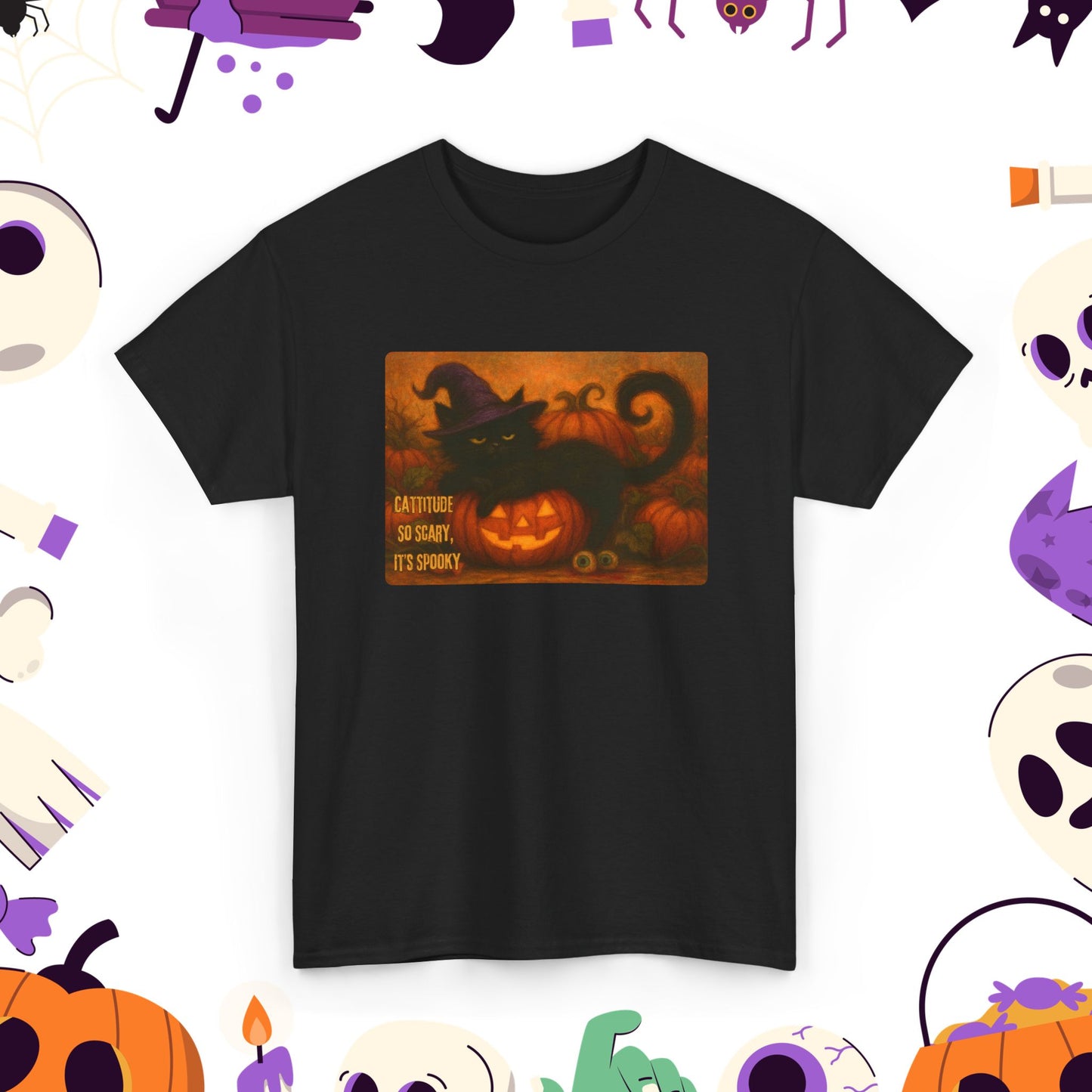Catitude So Scary, It's Spooky - Black Cat Halloween Tee, Cute Halloween Shirt, Unisex Graphic Tee, Trick or Treat Apparel