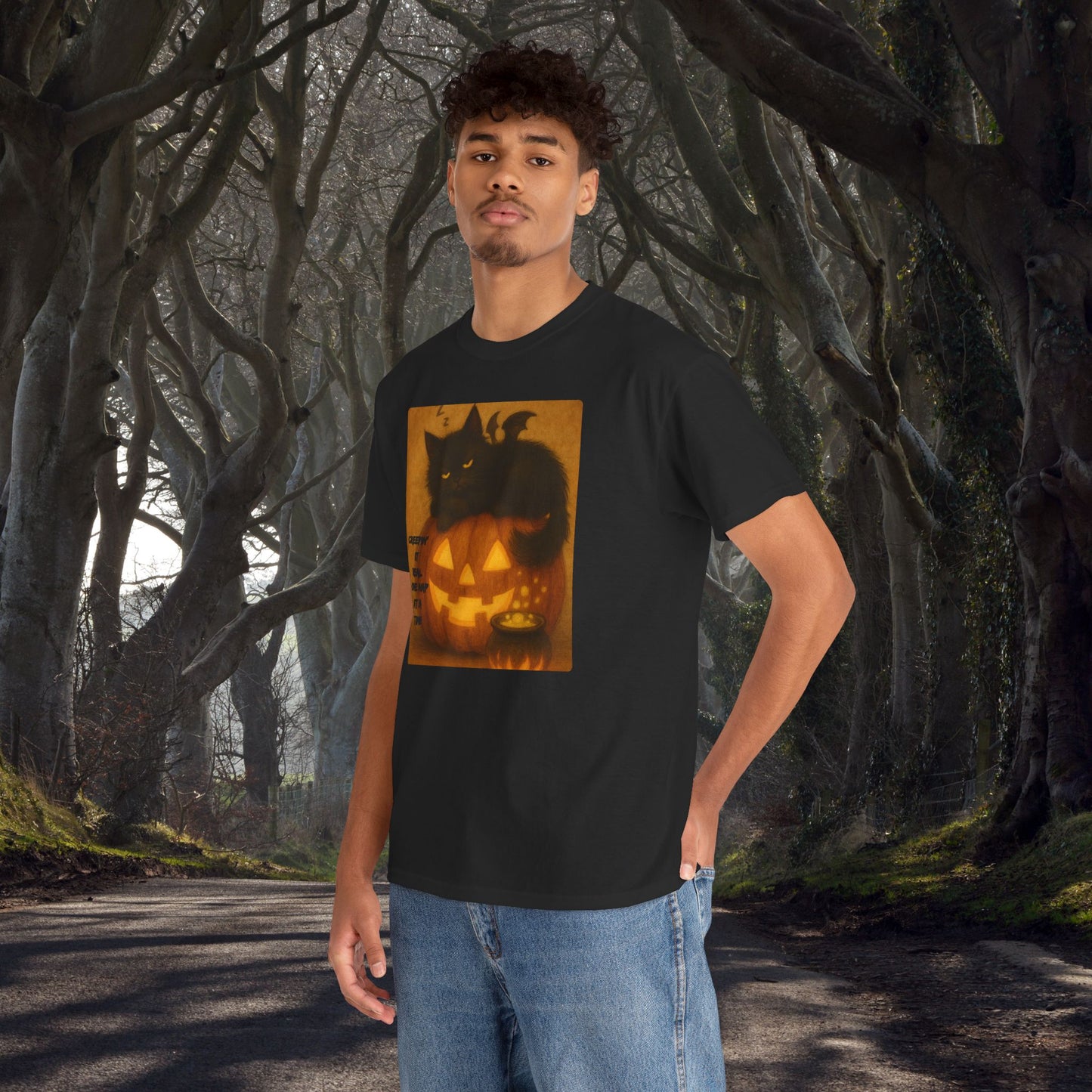 Creepin' It Real, One Nap at a Time - Halloween Cat Tee, Spooky Shirt, Perfect for Halloween Parties, Gifts, Autumn Fashion, Witchy Cat Lovers