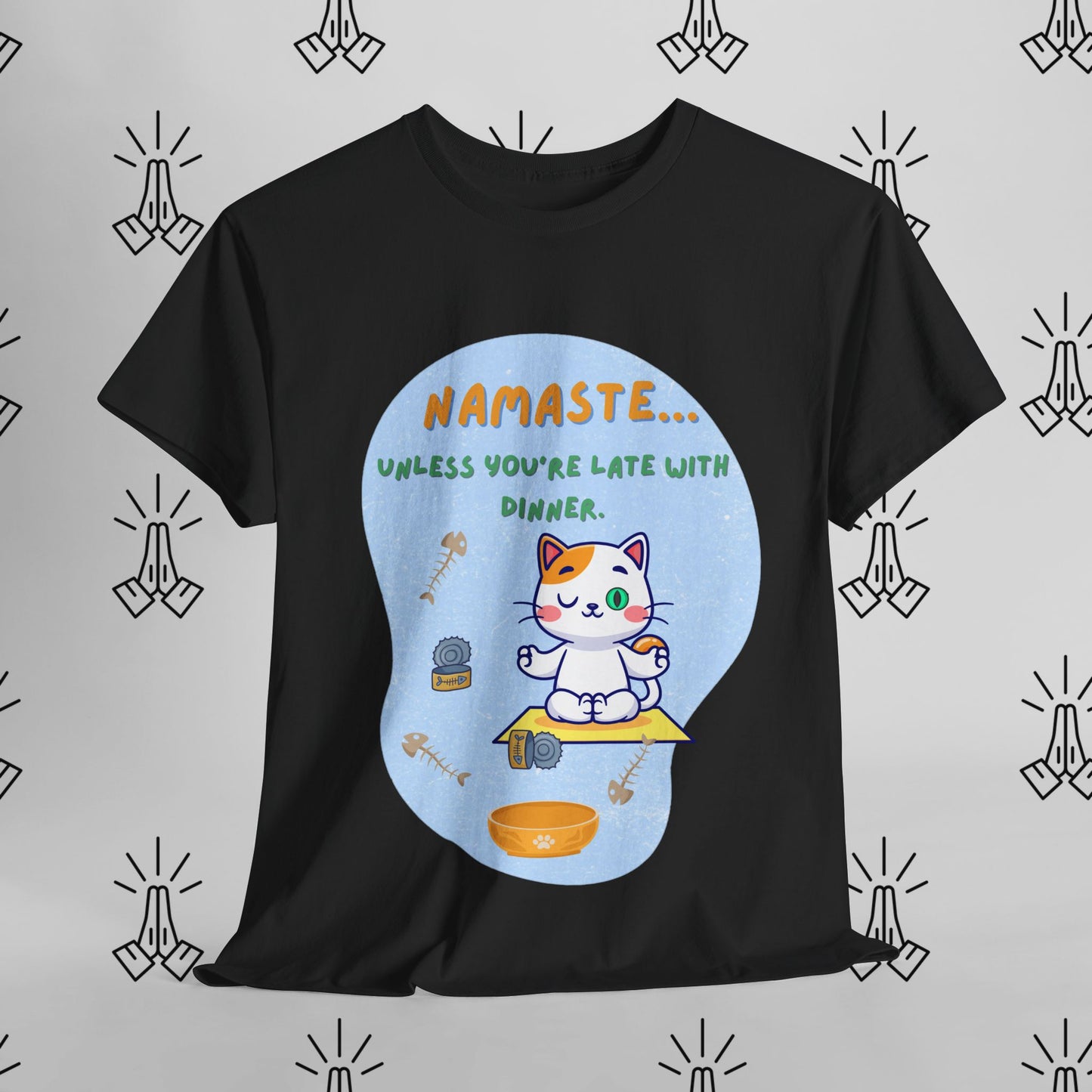 Namaste Cat Unisex Heavy Cotton Tee, Yoga Shirt, Funny Tee, Gift for Cat Lovers, Relaxed Fit T-Shirt