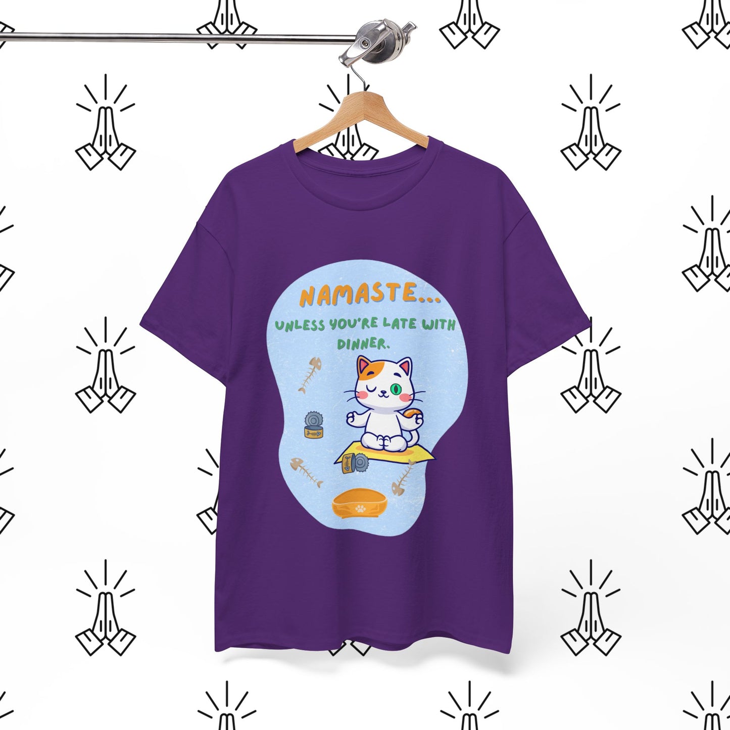 Namaste Cat Unisex Heavy Cotton Tee, Yoga Shirt, Funny Tee, Gift for Cat Lovers, Relaxed Fit T-Shirt