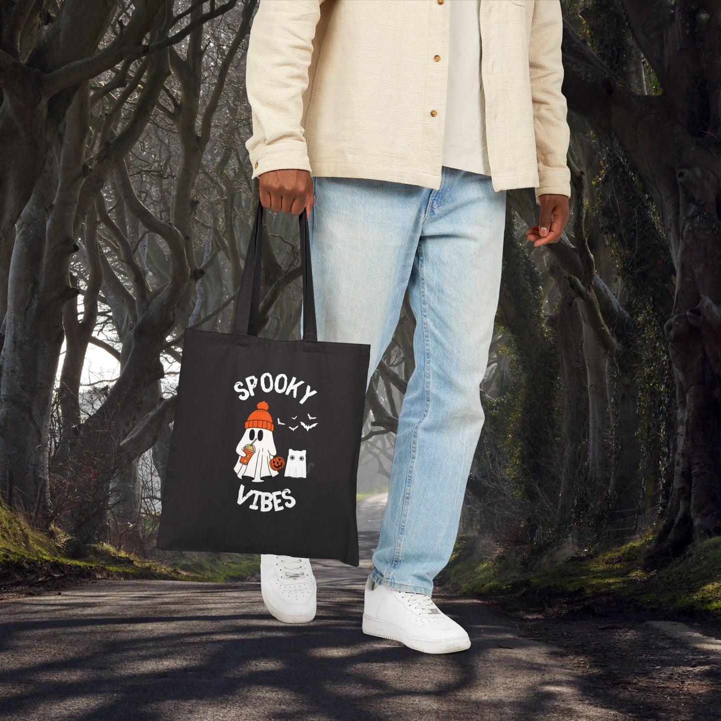 Spooky Vibes Only, Sweet Haunts and Silly Spirits Canvas Tote Bag, Halloween Tote, Trick or Treat Bag, Ghost Shopper, Cute Eco-Friendly Bag