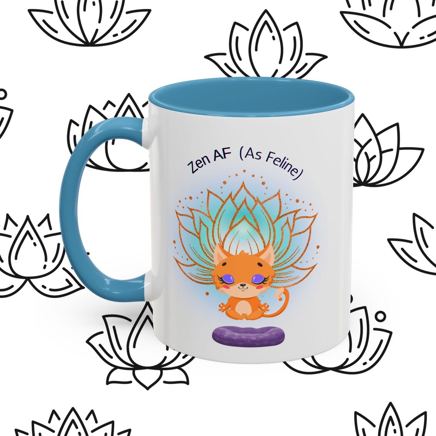 Zen AF (As Feline) Coffee Mug - Cute Cat Mug, Relaxation Gift for Cat Lovers, Tea Lover Gift, Yoga Mug, Pet Themed Mug