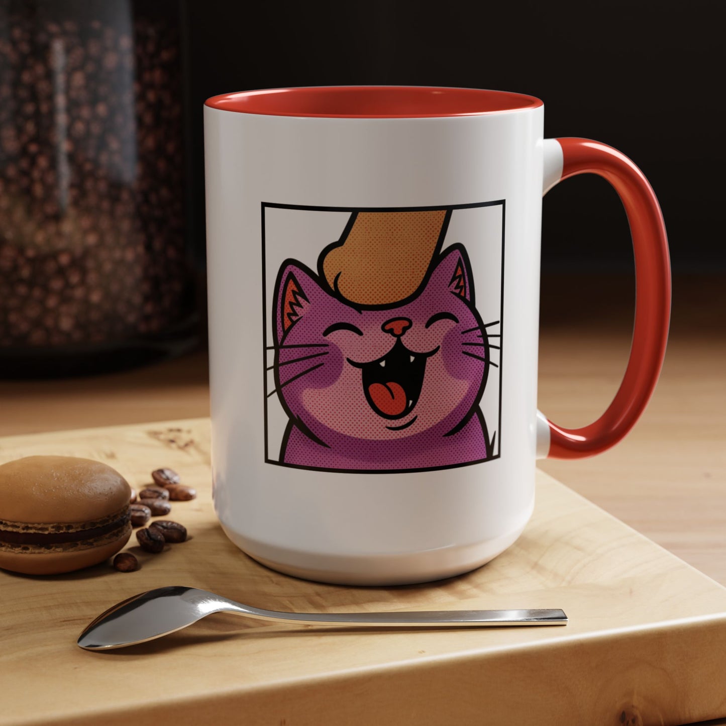 Pet Me, Purrfectly Happy Twitch Emote Cat Accent Coffee Mug – Cute Smiling Cat Illustration (11/15oz)