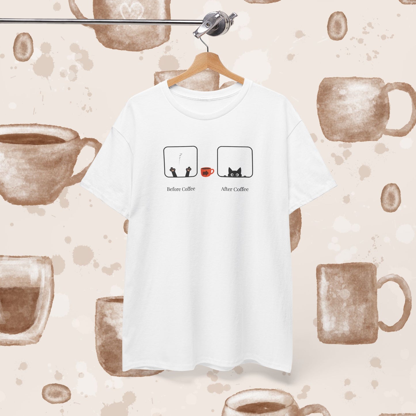 Before Coffee / After - Minimalist Coffee Cat Lover Graphic Tee