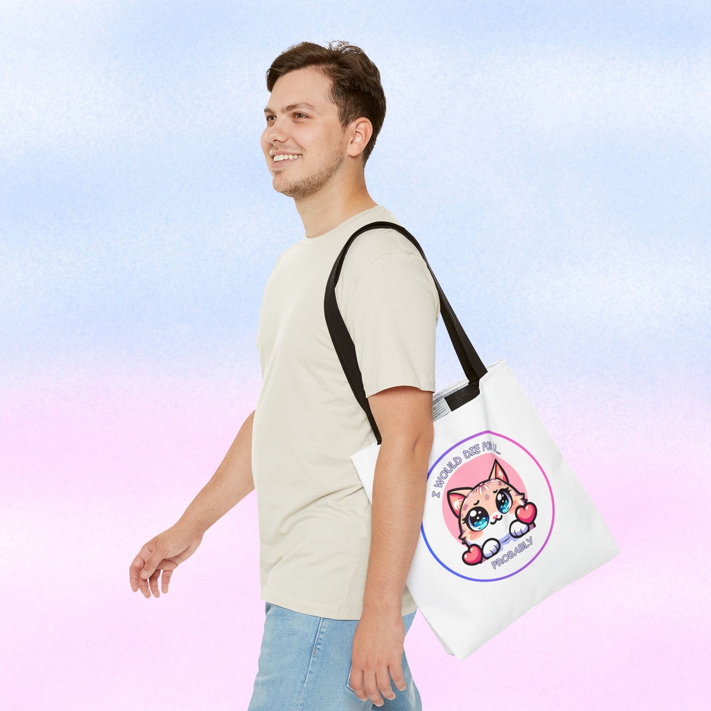 Cute Kawaii Cat Tote Bag — “I Would Die For U........ Probably” Cotton Shopper