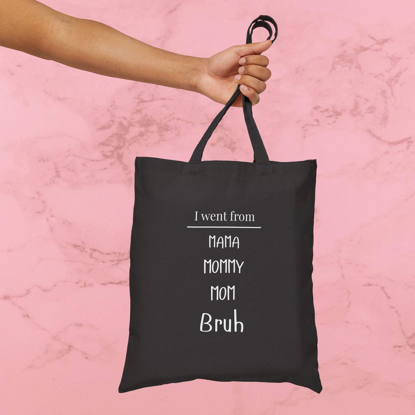 Tote Bag — "I went from Mama Mommy Mom Bruh" Funny Mom Quote Canvas Tote