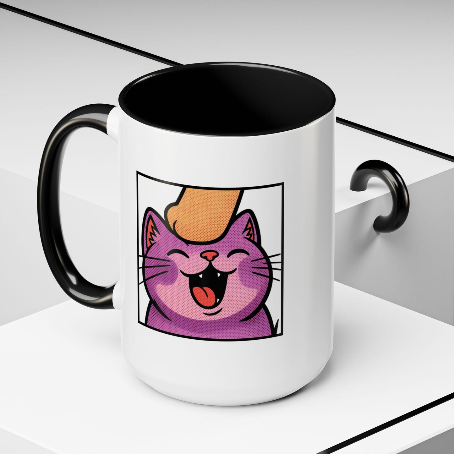 Pet Me, Purrfectly Happy Twitch Emote Cat Accent Coffee Mug – Cute Smiling Cat Illustration (11/15oz)