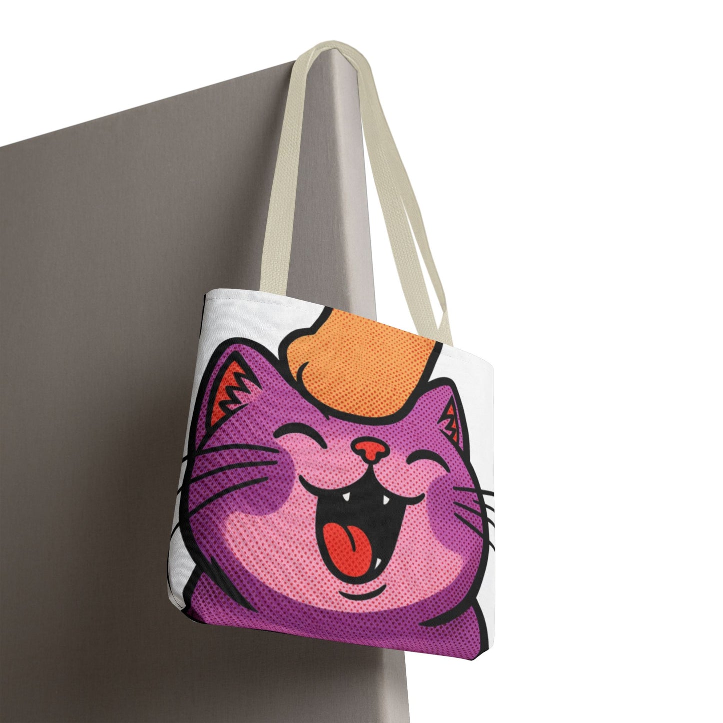 Happy Purple Cat Tote Bag — Cute Kawaii Cat Face AOP Tote