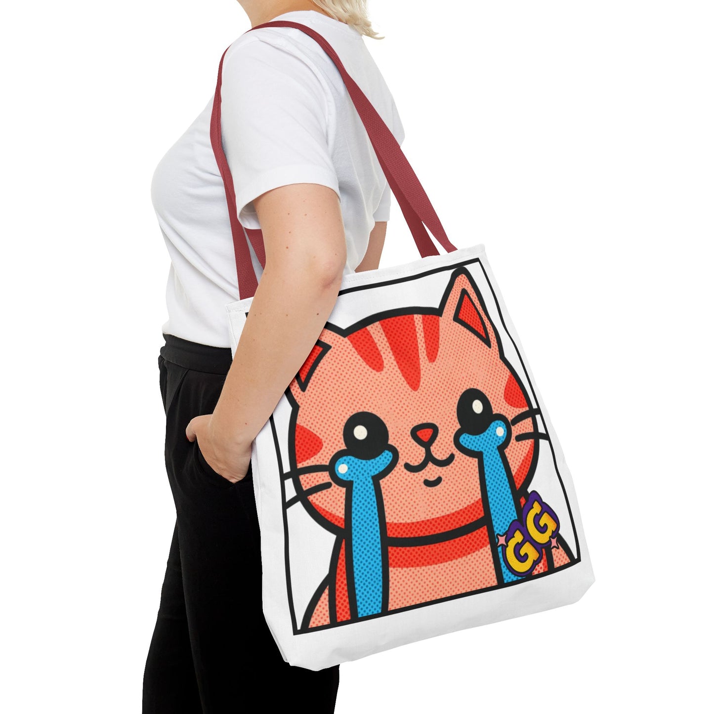Good Game Tears of Joy - Cute Crying Cat Tote Bag – Kawaii Pop Art Cat Emote GG