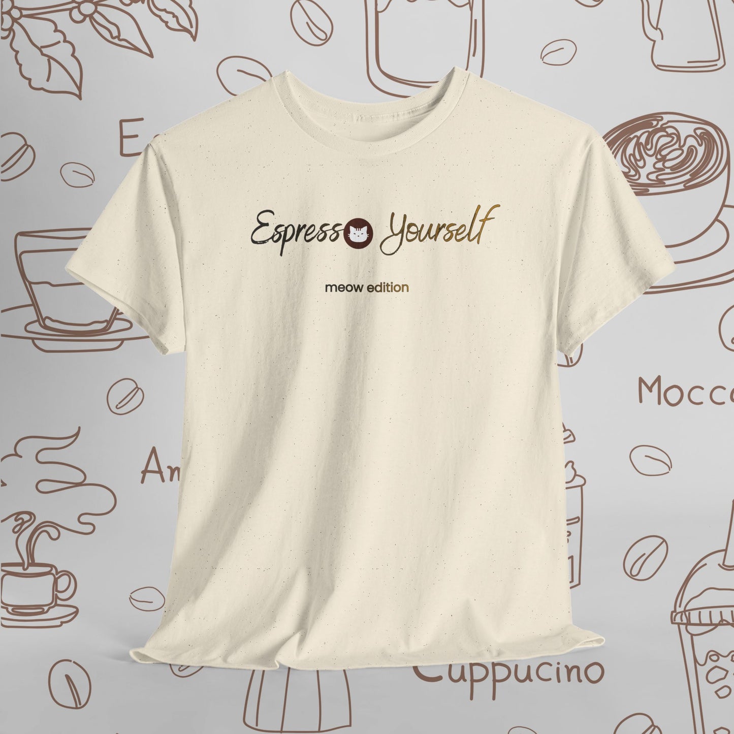 "Espresso Yourself Meow Edition" Coffee Cat T-Shirt — Minimalist Tee, Baristas Gift, Espresso Lovers
