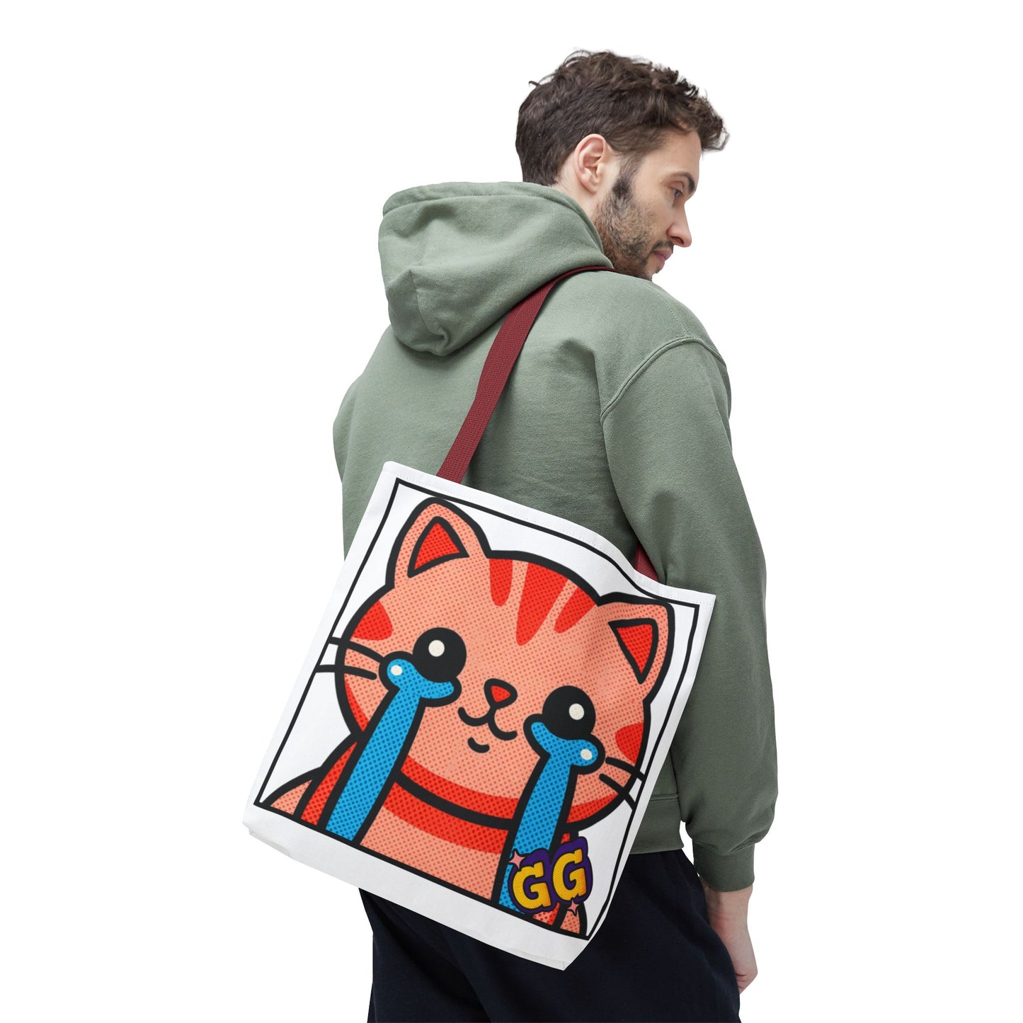 Good Game Tears of Joy - Cute Crying Cat Tote Bag – Kawaii Pop Art Cat Emote GG