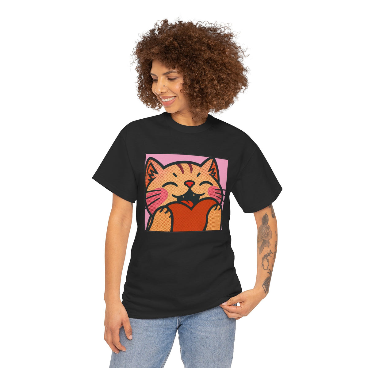 Cute Cat Holding Heart T‑Shirt — Cute Kitty Love Graphic Tee