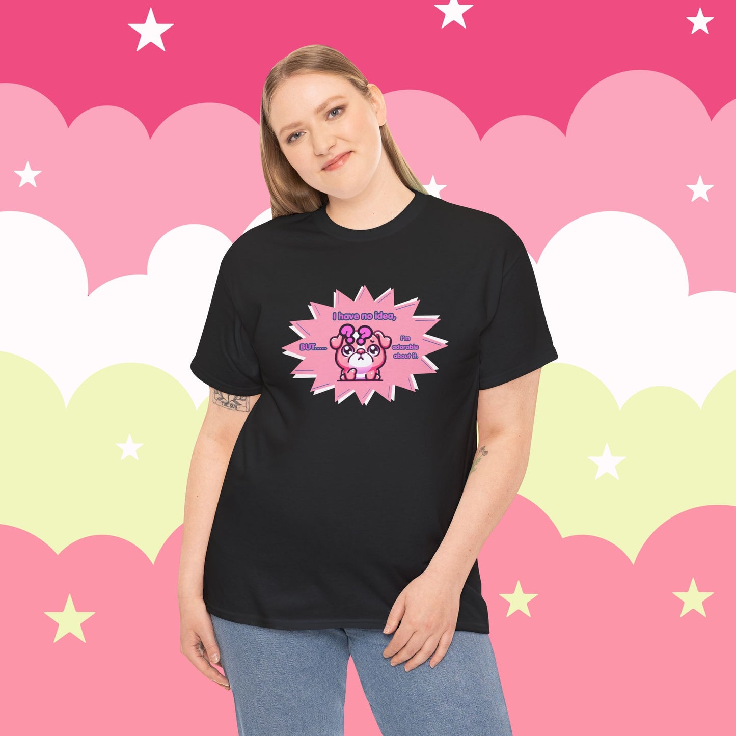 Confused Pink Bulldog Tee — "I Have No Idea, But... I'm Adorable About It."