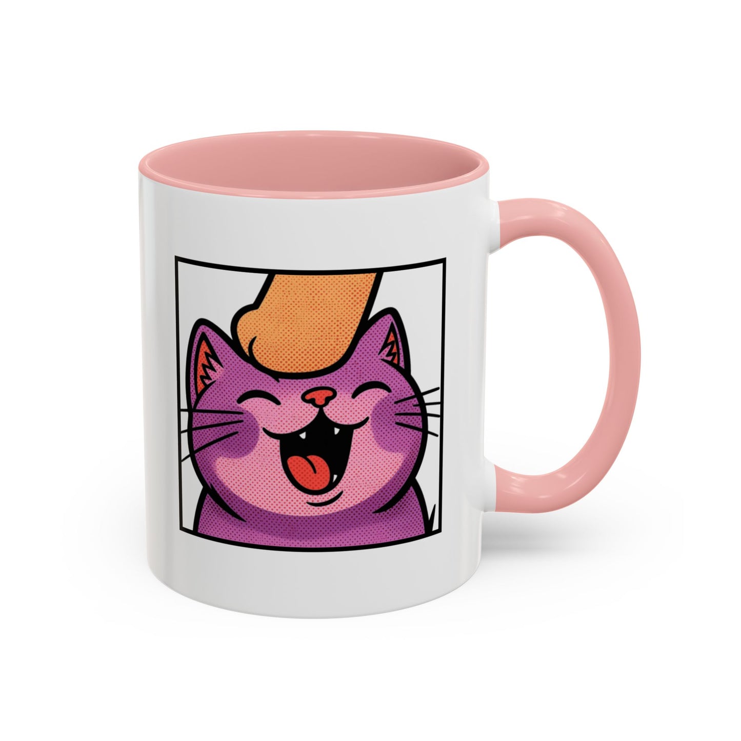 Pet Me, Purrfectly Happy Twitch Emote Cat Accent Coffee Mug – Cute Smiling Cat Illustration (11/15oz)