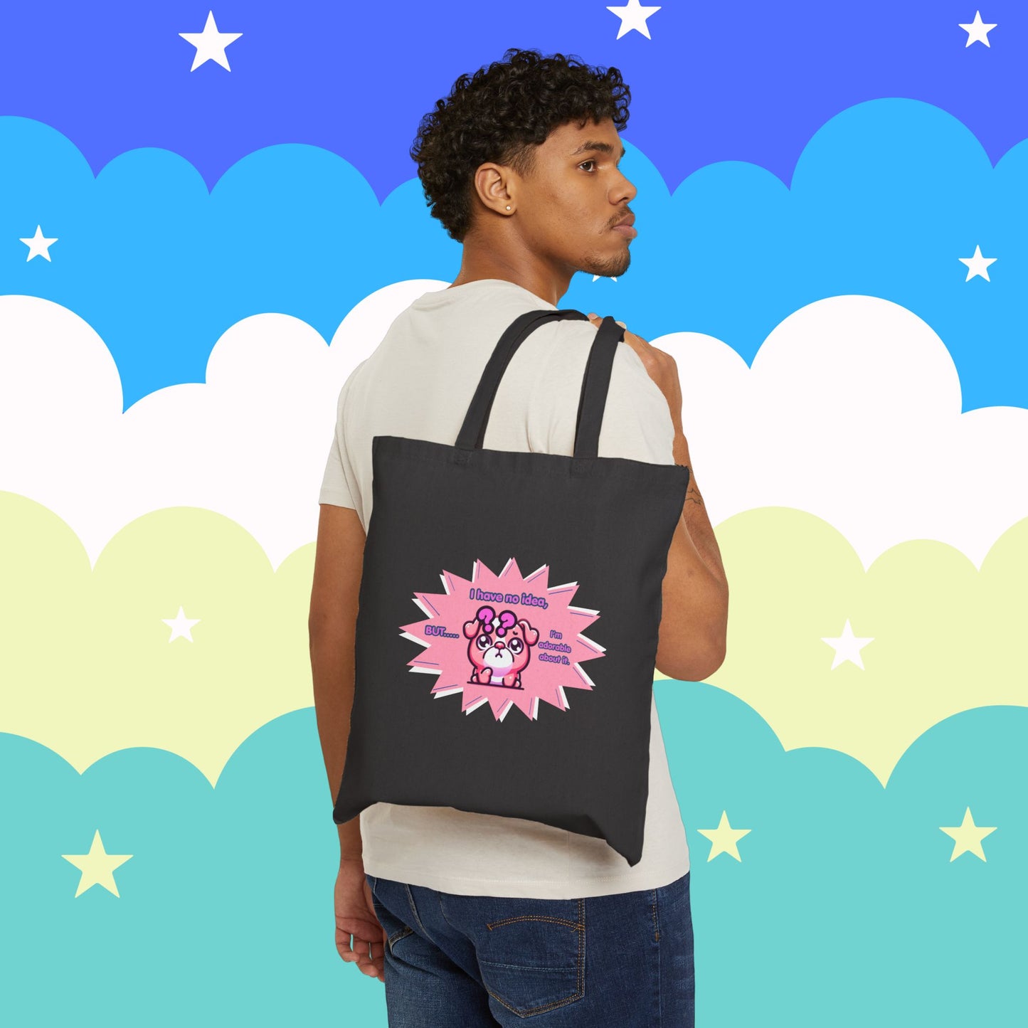 Confused Pink Bulldog Tote Bag — "I have no idea, but... I'm adorable about it."