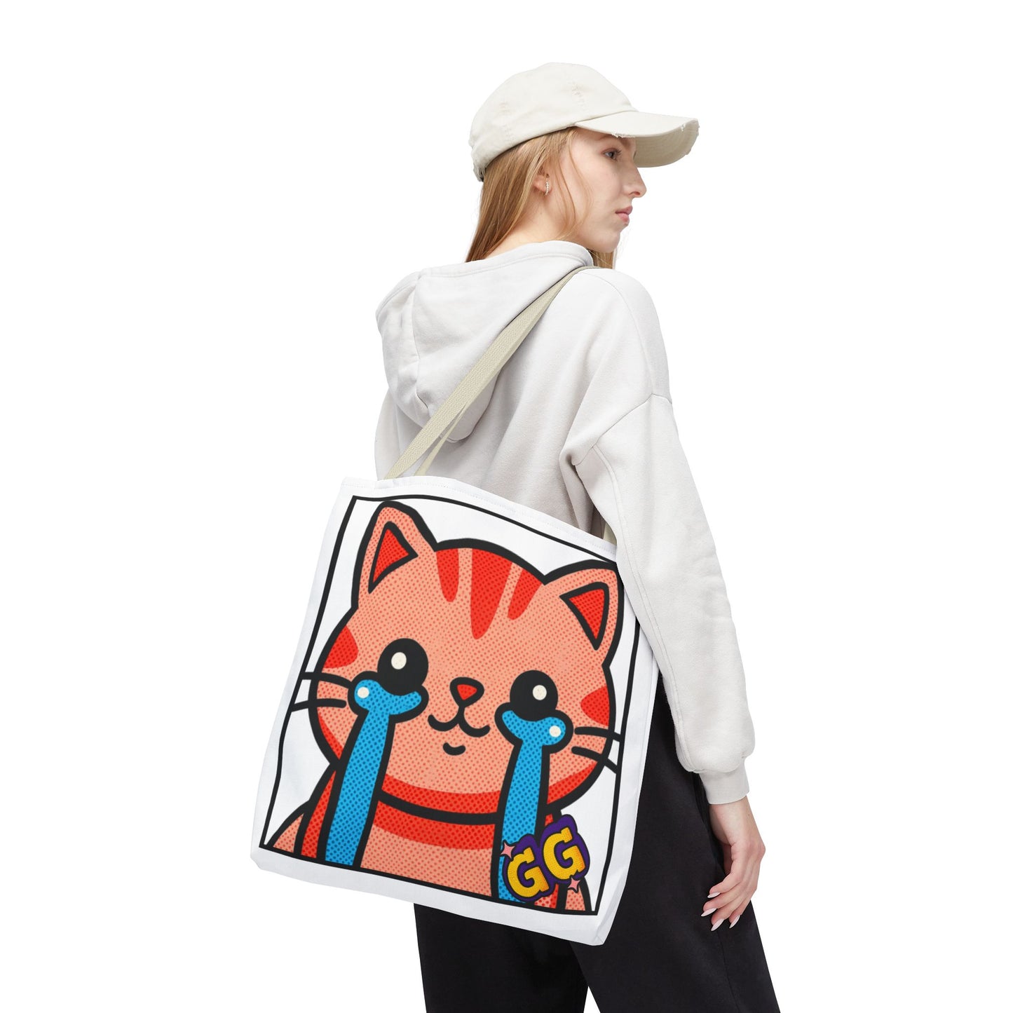 Good Game Tears of Joy - Cute Crying Cat Tote Bag – Kawaii Pop Art Cat Emote GG