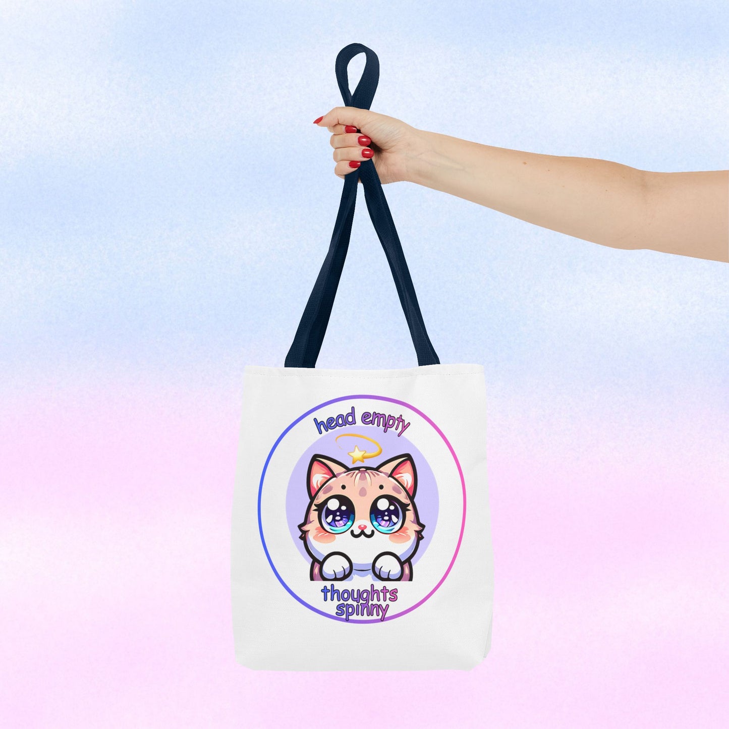 Cute Kawaii Dizzy Cat Tote Bag — "head empty. thoughts spinny."