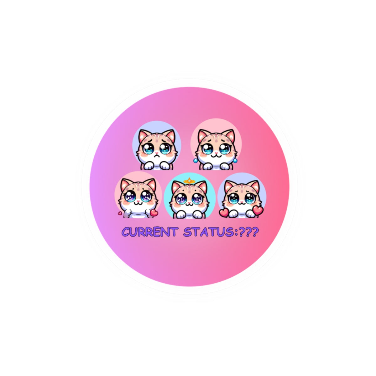 Kawaii Cat Mood Stickers — 'Current Status: ???' Kiss-Cut Sticker