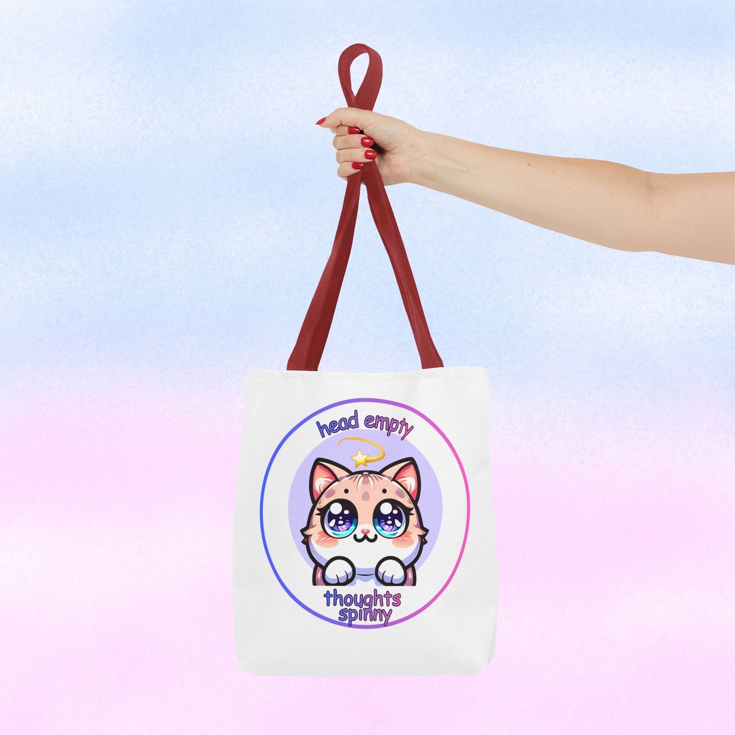 Cute Kawaii Dizzy Cat Tote Bag — "head empty. thoughts spinny."