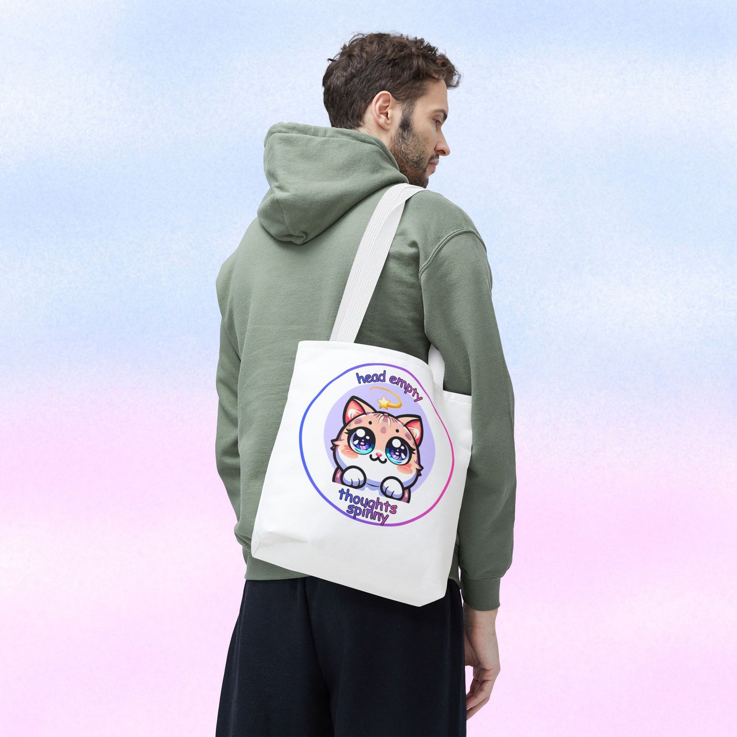 Cute Kawaii Dizzy Cat Tote Bag — "head empty. thoughts spinny."