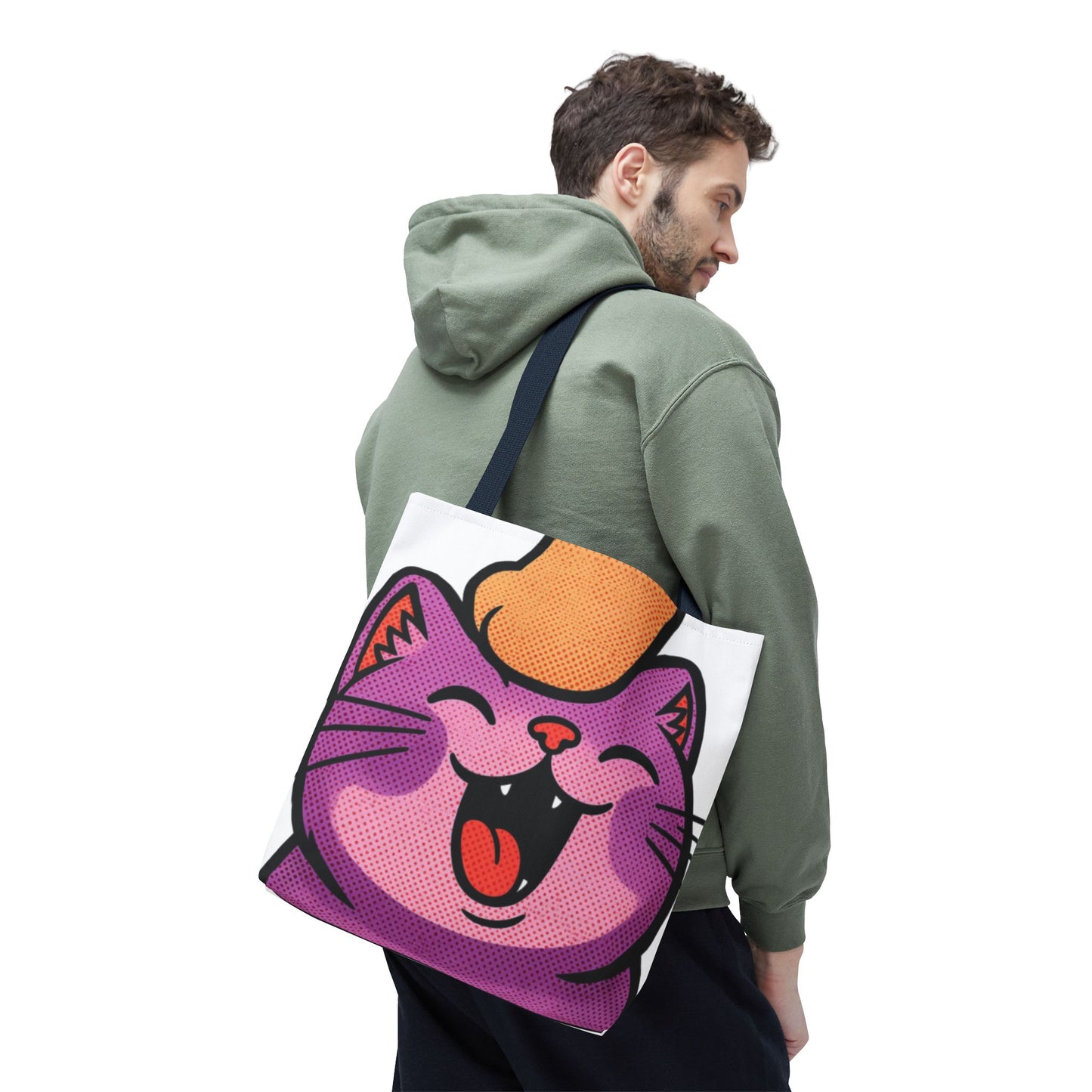 Happy Purple Cat Tote Bag — Cute Kawaii Cat Face AOP Tote