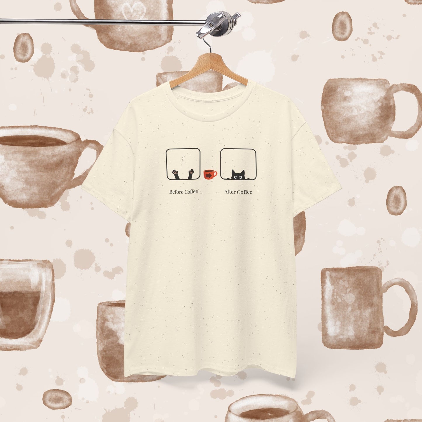 Before Coffee / After - Minimalist Coffee Cat Lover Graphic Tee