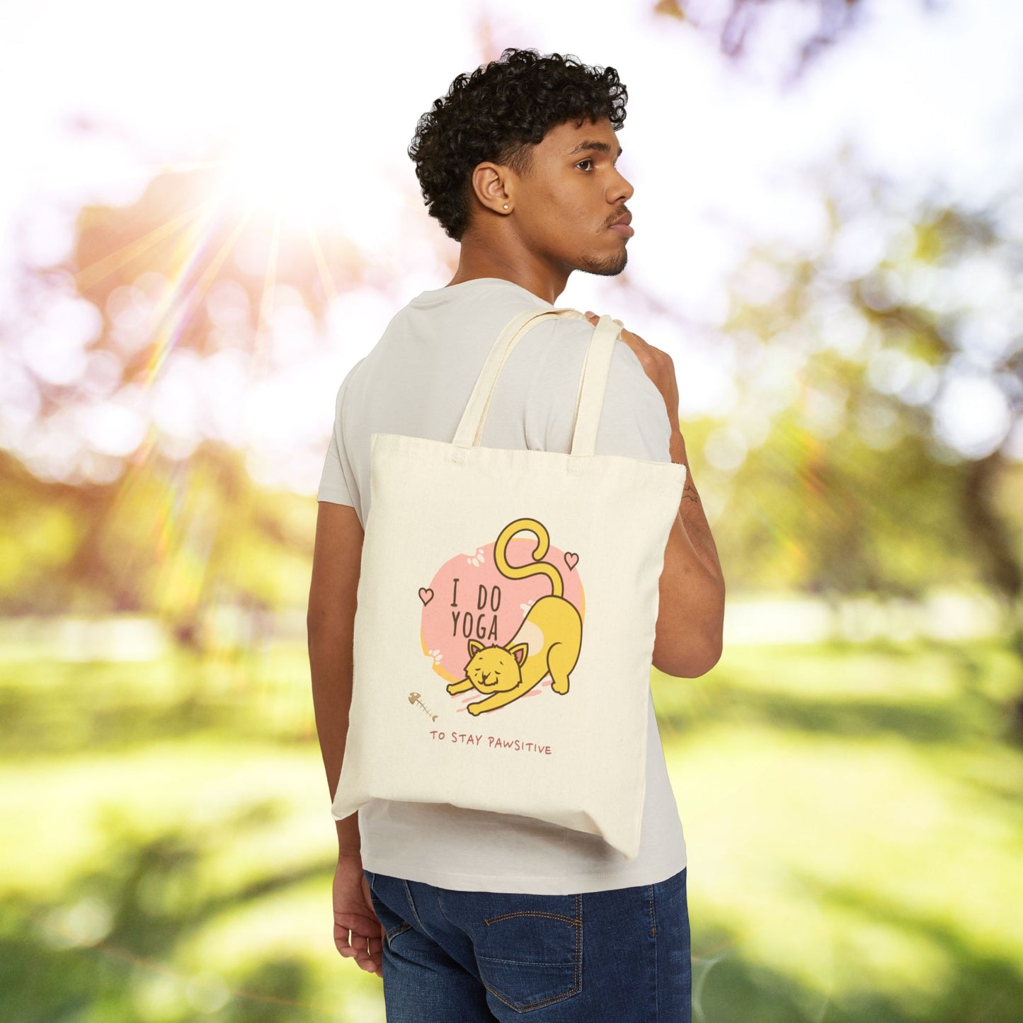 Yoga Cat Cotton Canvas Tote Bag | Eco-Friendly Shopping Bag, Gift for Cat Lovers, Yoga Enthusiasts, Casual Use, Funny Tote