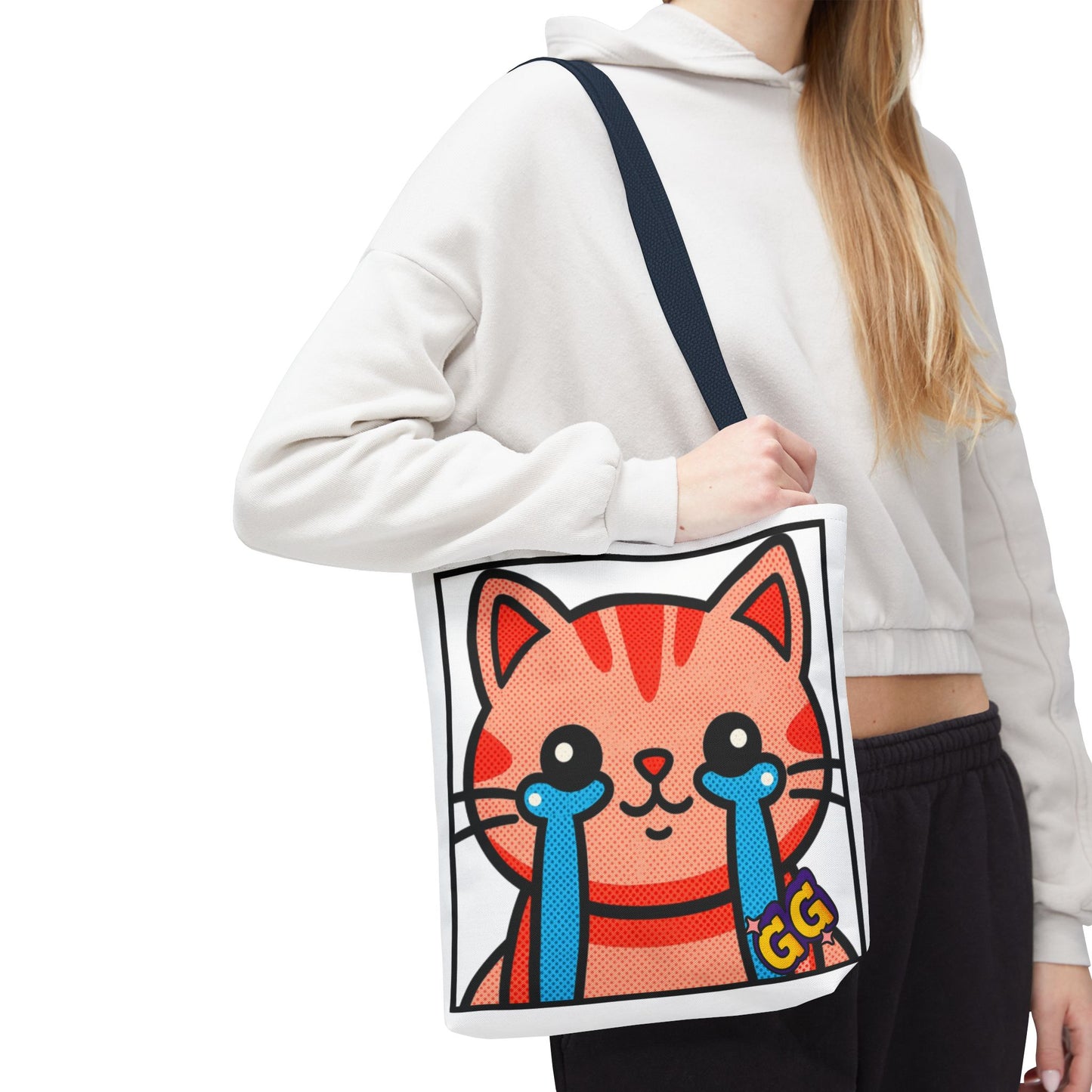 Good Game Tears of Joy - Cute Crying Cat Tote Bag – Kawaii Pop Art Cat Emote GG