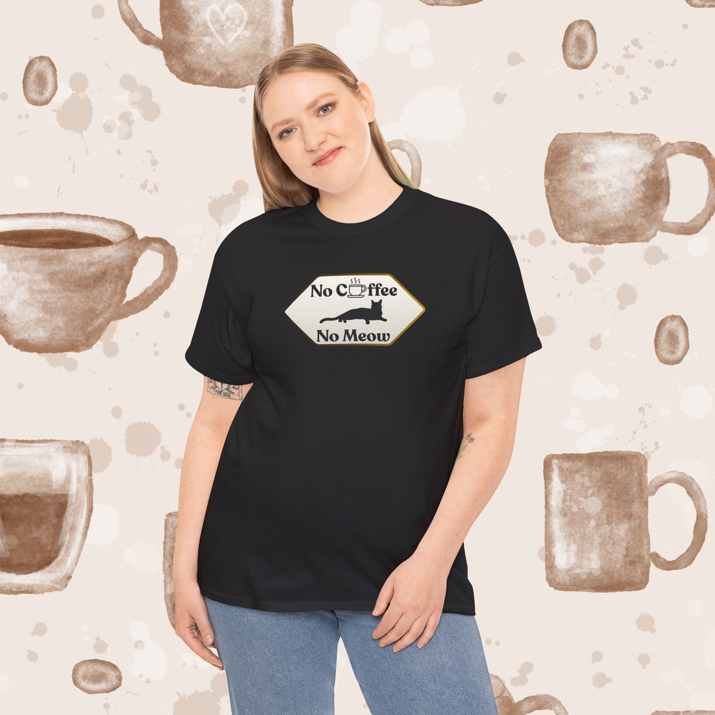 No Coffee No Meow T-Shirt — Sarcastic Coffee Cat Sign Tee, Funny Cat Lover Coffee Tee