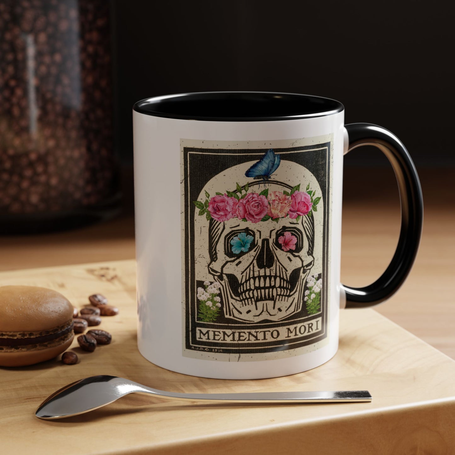 Memento Mori Coffee Mug, Floral Skull Mug, Gothic Gift, Day of the Dead Decor, Vintage Style Drinkware, Unique Kitchenware