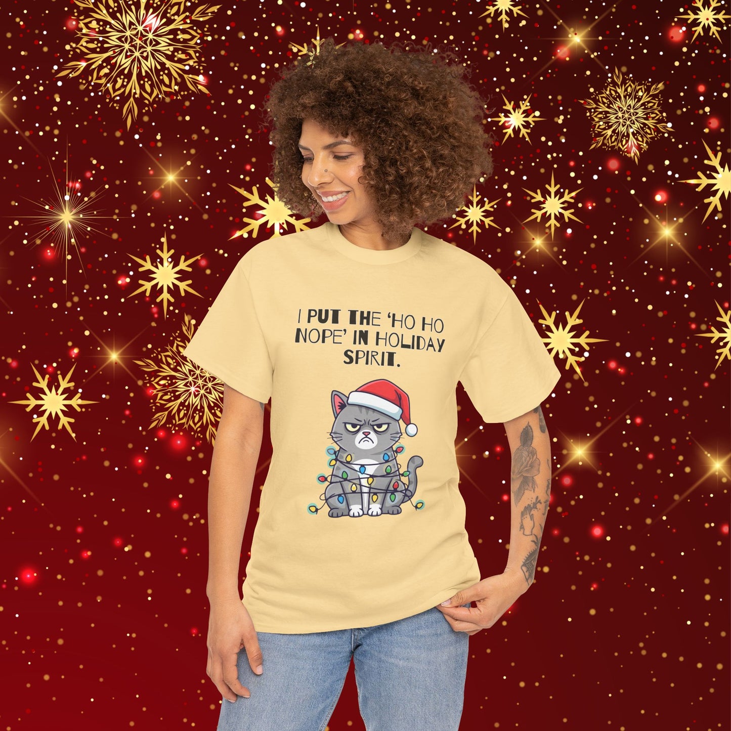 Grumpy Cat Christmas T-Shirt – "I Put the 'Ho Ho Nope' in Holiday Spirit"