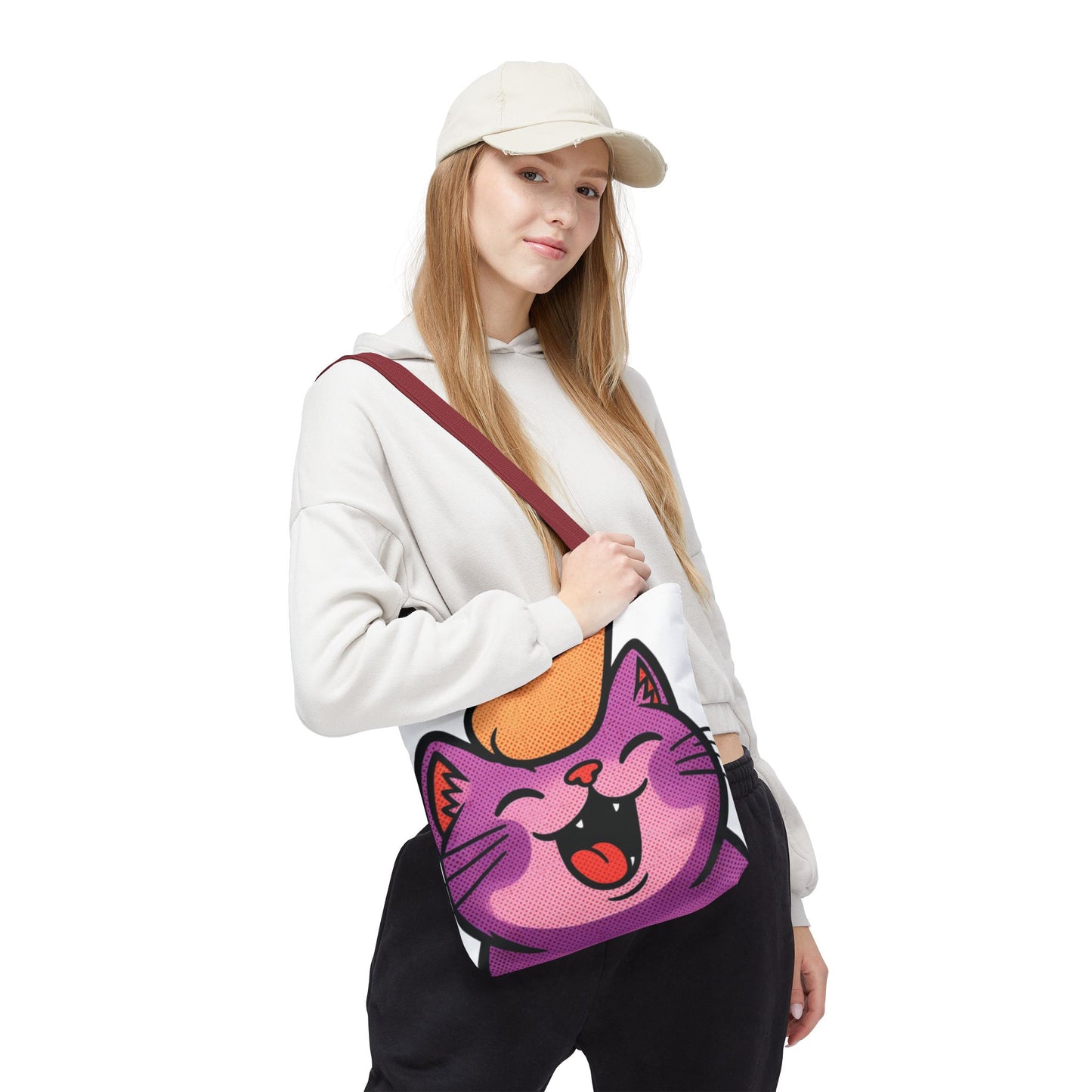 Happy Purple Cat Tote Bag — Cute Kawaii Cat Face AOP Tote
