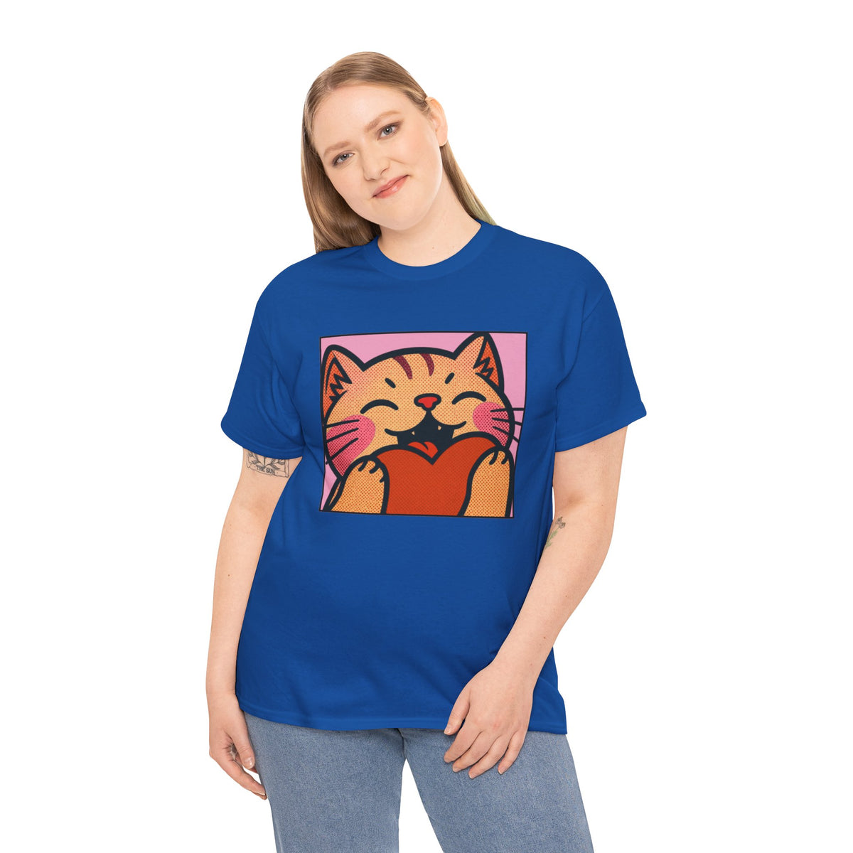 Cute Cat Holding Heart T‑Shirt — Cute Kitty Love Graphic Tee
