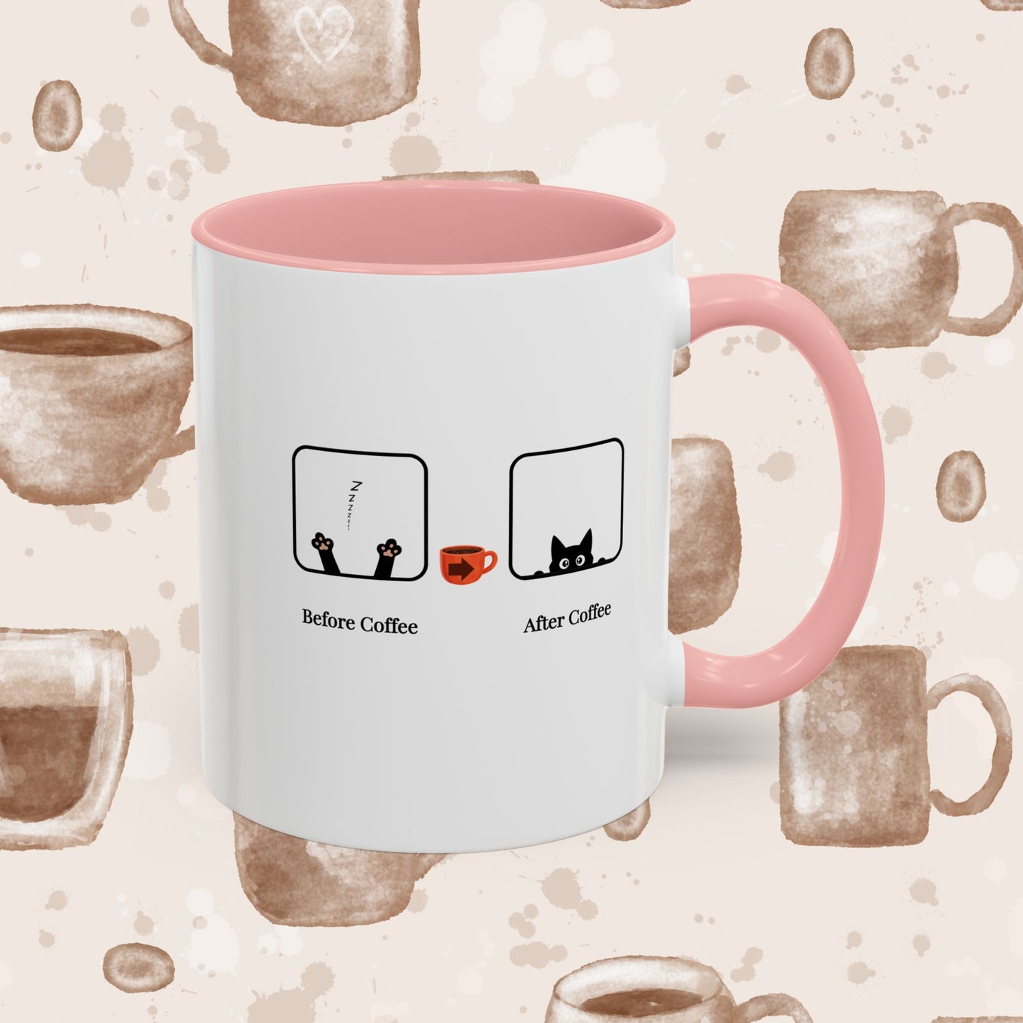 Coffee Mug — "Before Coffee / After Coffee" Cat Accent Mug (11/15oz)