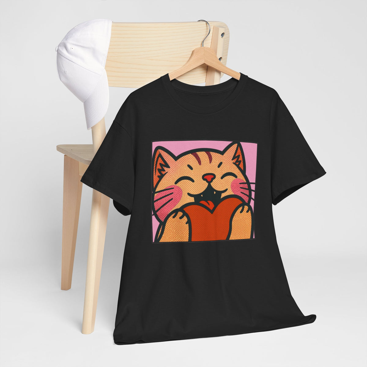 Cute Cat Holding Heart T‑Shirt — Cute Kitty Love Graphic Tee