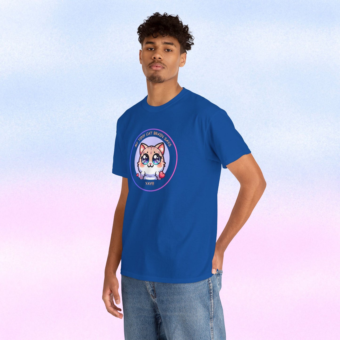 Kawaii Cat Mood Emote Tee — "My Tiny Cat Brain Says, Yay!"
