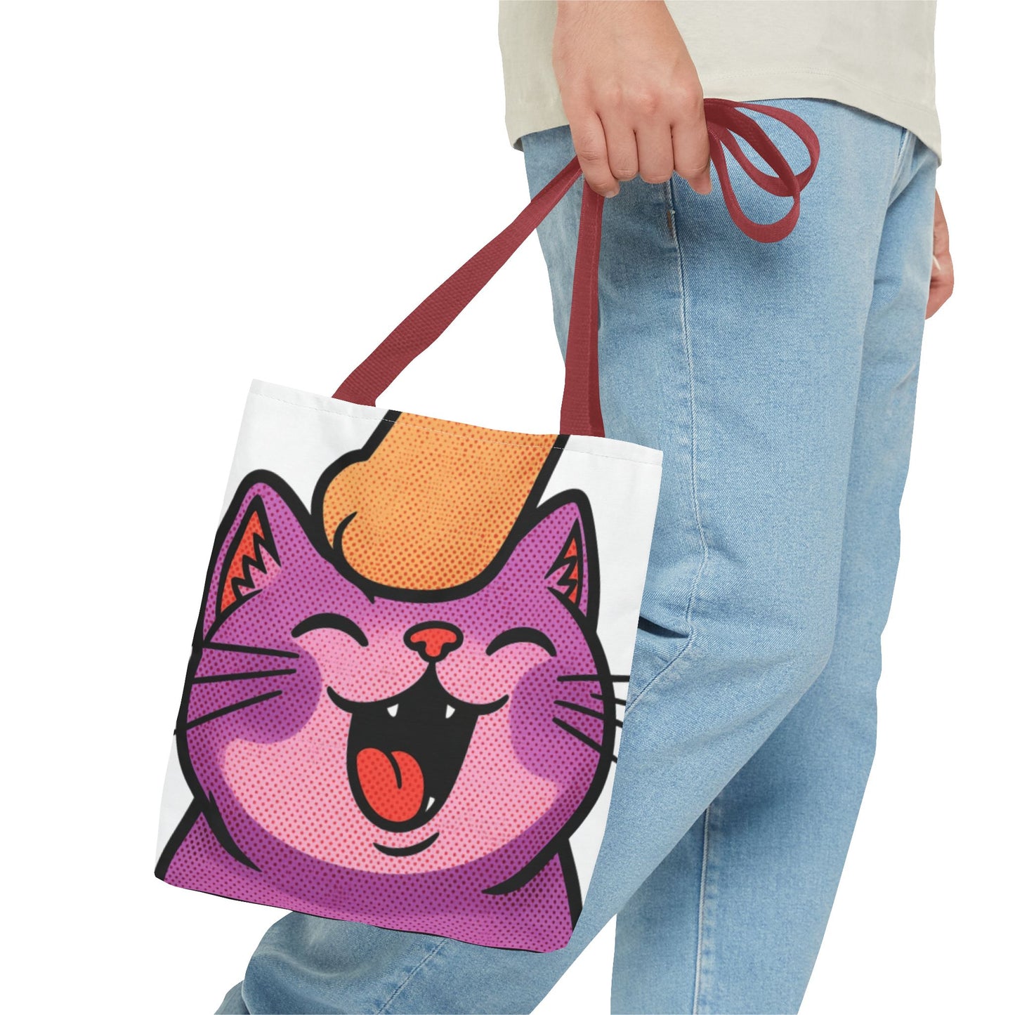 Happy Purple Cat Tote Bag — Cute Kawaii Cat Face AOP Tote