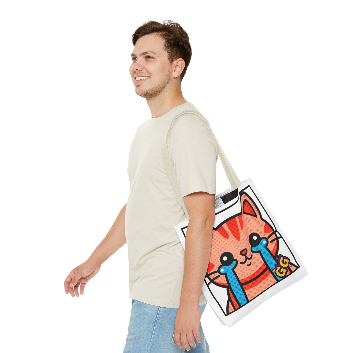 Good Game Tears of Joy - Cute Crying Cat Tote Bag – Kawaii Pop Art Cat Emote GG