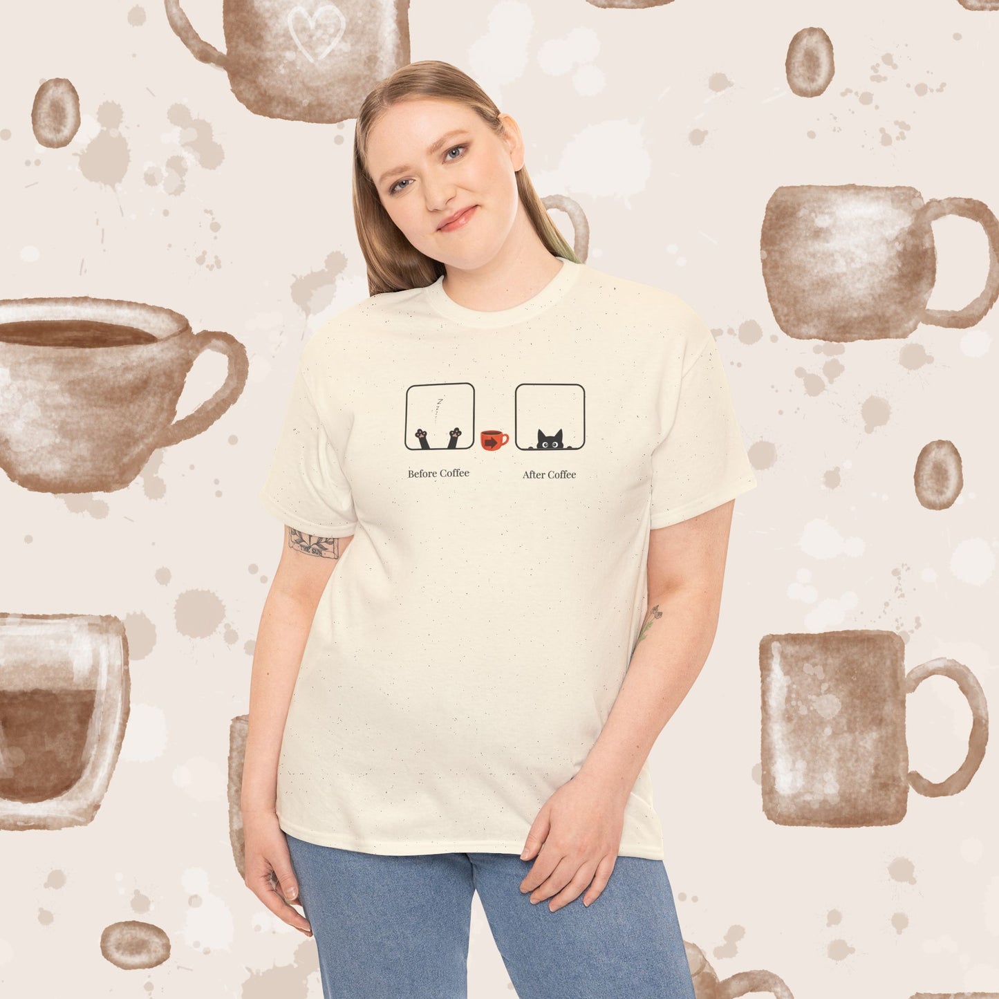 Before Coffee / After - Minimalist Coffee Cat Lover Graphic Tee