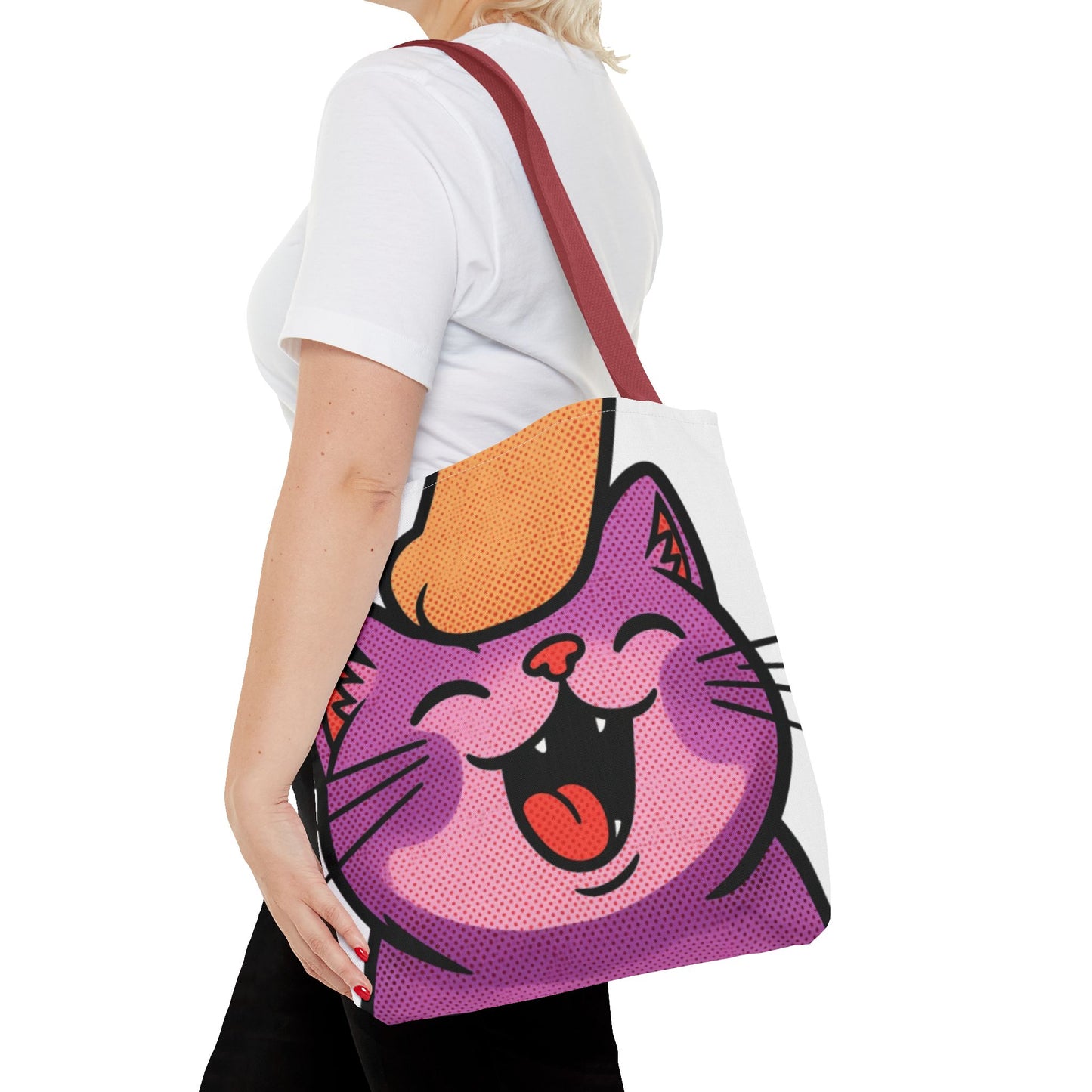 Happy Purple Cat Tote Bag — Cute Kawaii Cat Face AOP Tote