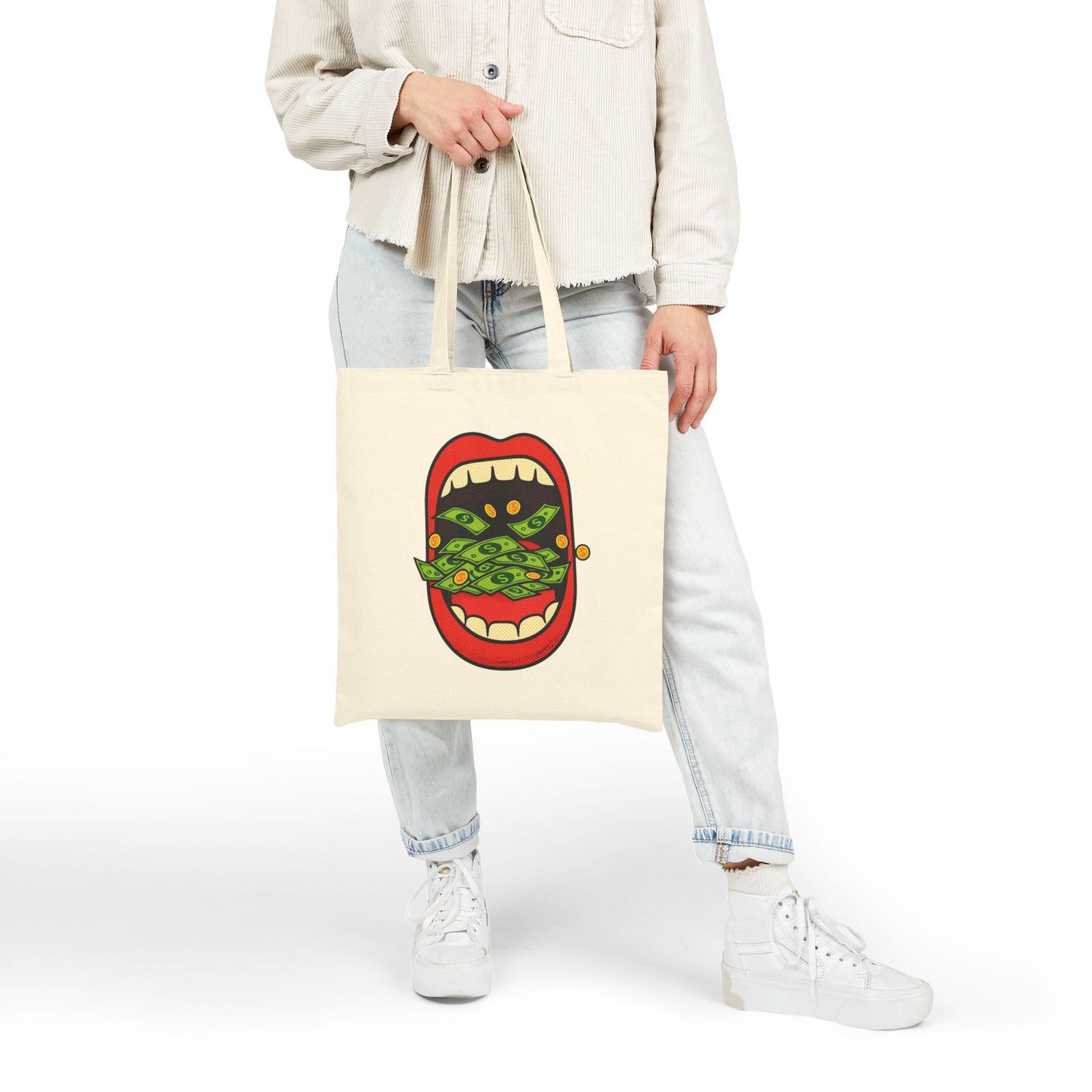 Eating Prosperity - Pop Art Money Mouth Graphic - Canvas Tote