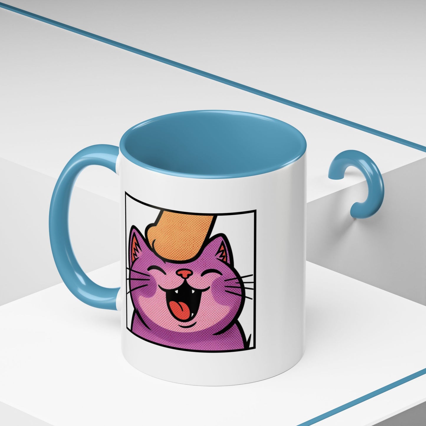 Pet Me, Purrfectly Happy Twitch Emote Cat Accent Coffee Mug – Cute Smiling Cat Illustration (11/15oz)