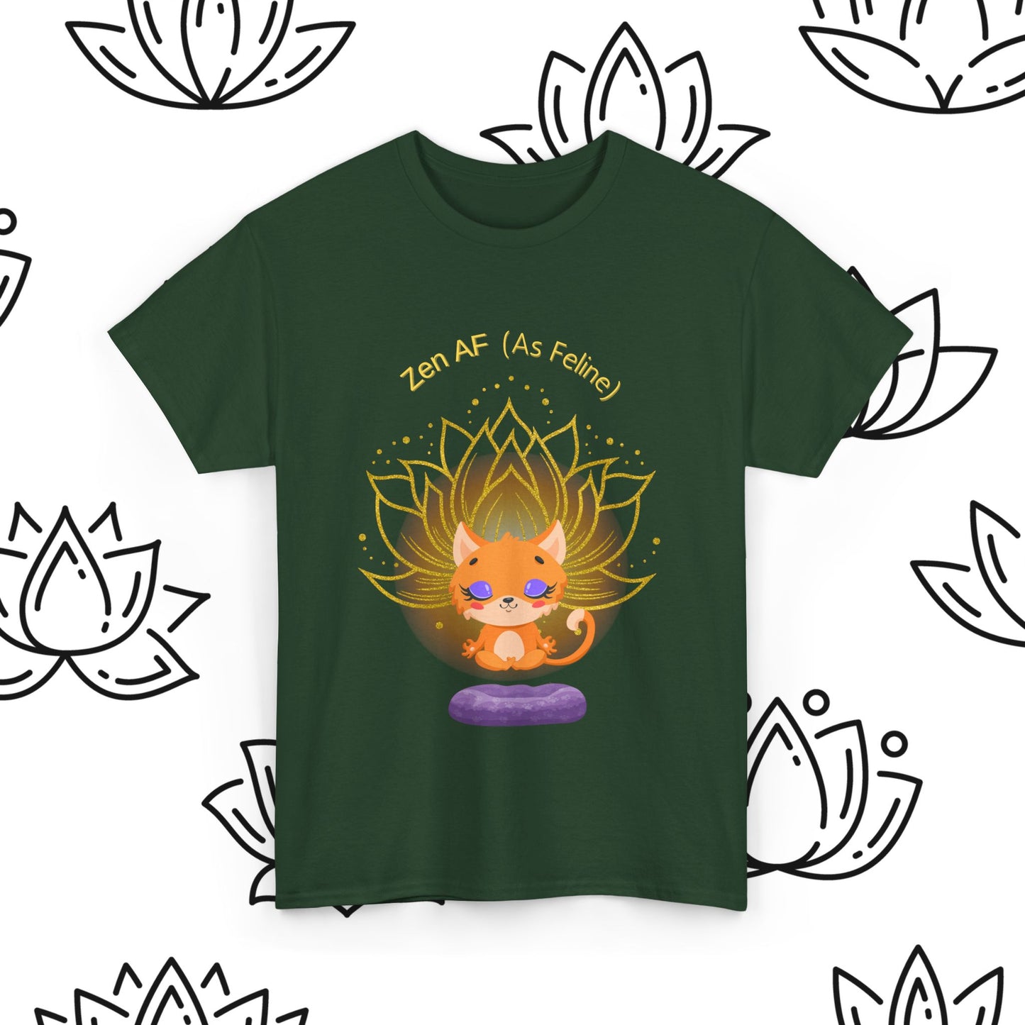 Zen AF (As Feline) Unisex Heavy Cotton Tee, Meditation Shirt, Cat Lover Gift, Spiritual Clothing, Mindfulness Apparel