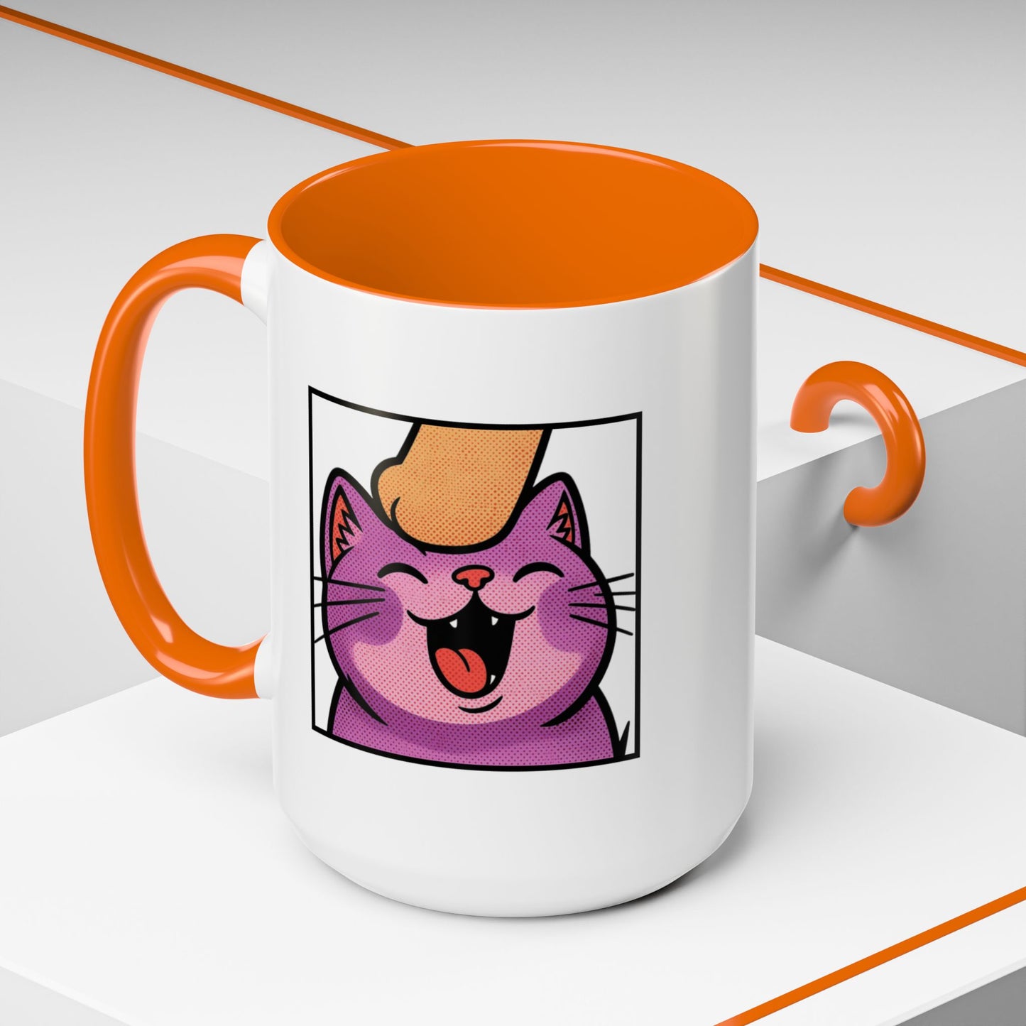 Pet Me, Purrfectly Happy Twitch Emote Cat Accent Coffee Mug – Cute Smiling Cat Illustration (11/15oz)