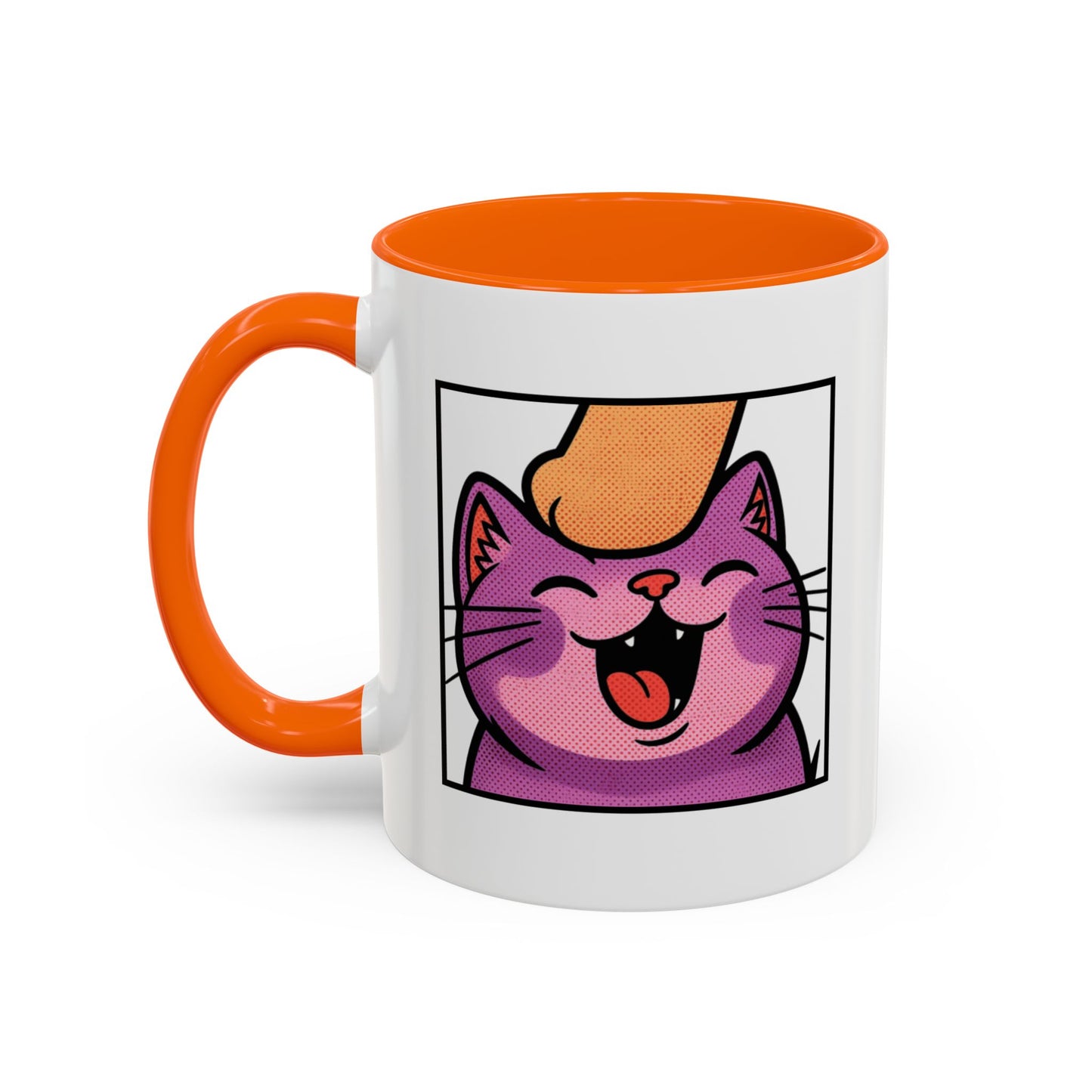 Pet Me, Purrfectly Happy Twitch Emote Cat Accent Coffee Mug – Cute Smiling Cat Illustration (11/15oz)