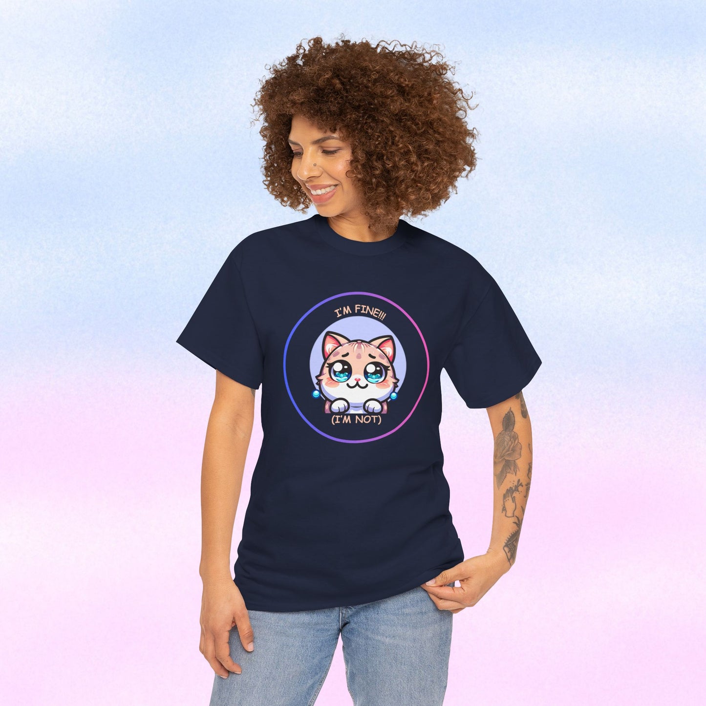 I'm Fine (I'm Not) — Cute Kawaii Cat Meltdown Emote Graphic T-Shirt