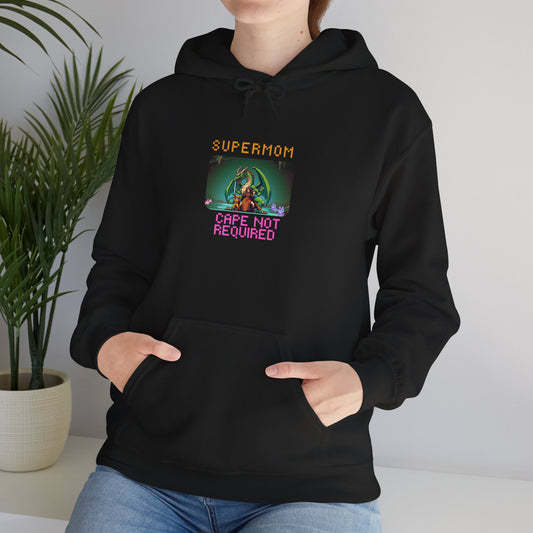 Supermom Hoodie – "Cape Not Required" Retro Neon Mom Hoodie
